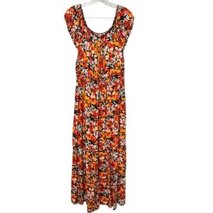 Floral Maxi Dress - Orange and Black